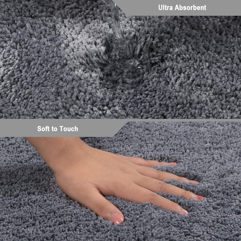 Seavish Luxury Grey Shag Curved Bath Rug, 18 x 57 inch Non Slip Microfiber Soft Absorbent Fanned Shower Mats Washable Bathroom Rug Corner Bath Tub Floor Carpet for Quadrant Shower Stall - Image 2